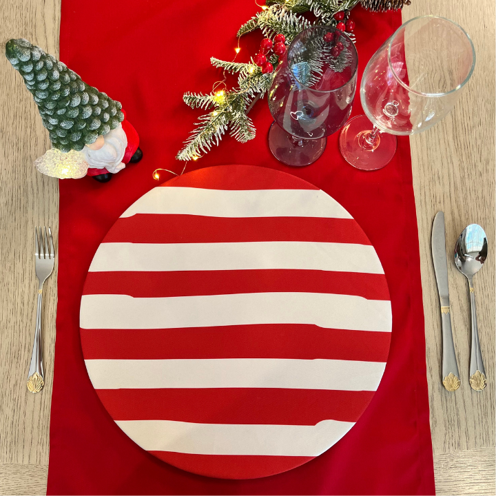 Funda Para Plato Base De Navidad  | Rojo con Blanco a Rayas