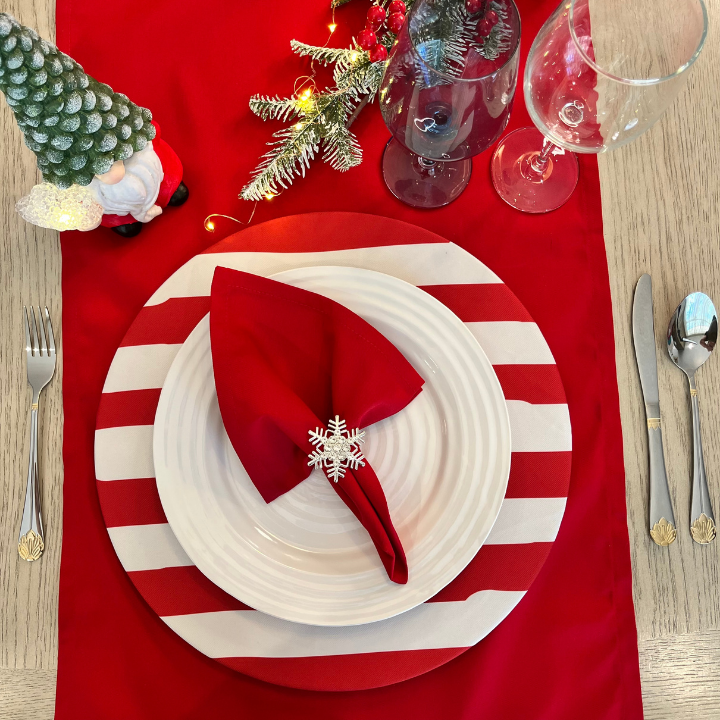 Funda Para Plato Base De Navidad  | Rojo con Blanco a Rayas