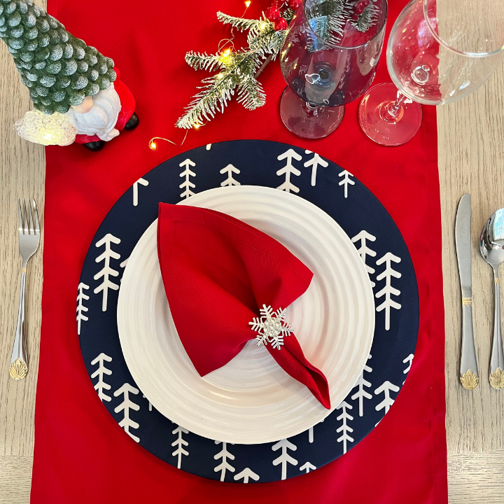 Funda Para Plato Base De Navidad  | Azul Marino con Arboles Blancos