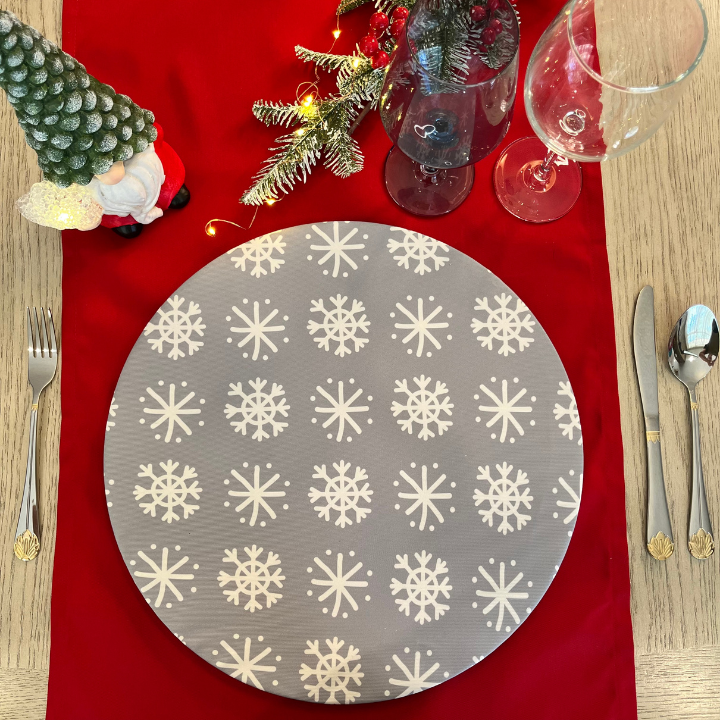 Funda Para Plato Base De Navidad  | Gris con Blanco Escarchas