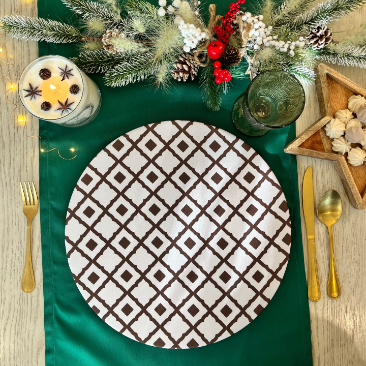 Funda Para Plato Base De Navidad  | Mosaico Beige Con Cafe