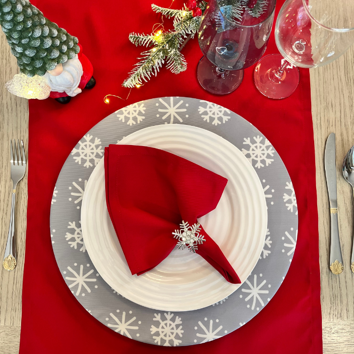 Funda Para Plato Base De Navidad  | Gris con Blanco Escarchas