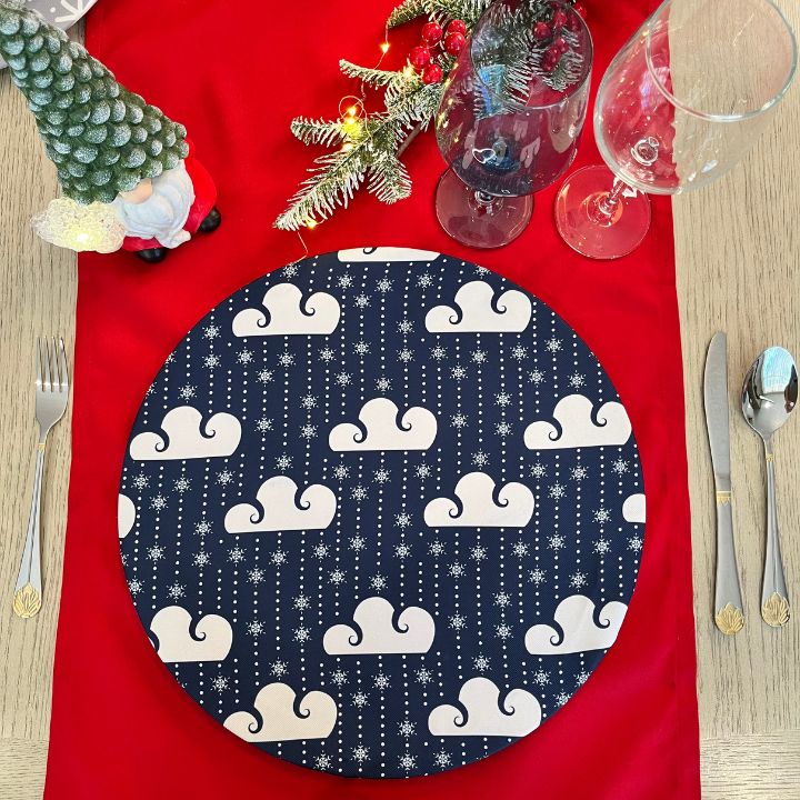 Funda Para Plato Base De Navidad  | Azul Marino con Nube