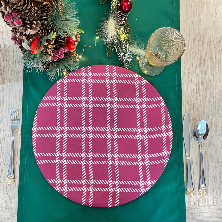 Funda Para Plato Base De Navidad  | Estilo Escocés Color Vino