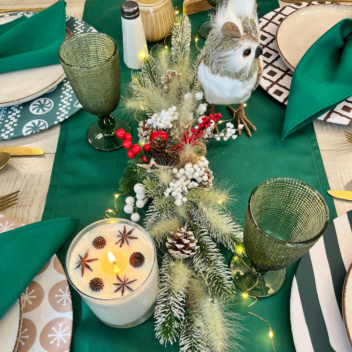 Funda Para Plato Base De Navidad  | Verde Musgo con Campanas