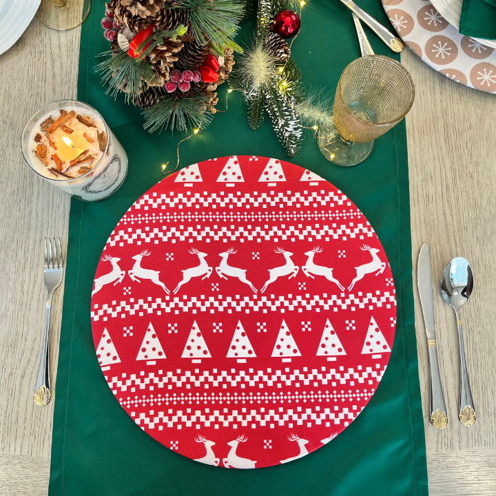 Funda Para Plato Base De Navidad  | Venados Blancos con Rojo