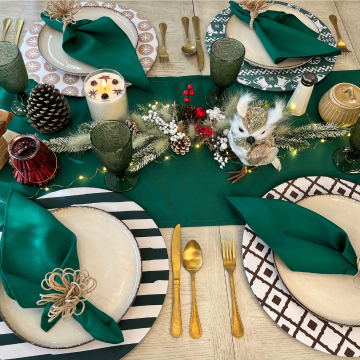 Funda Para Plato Base De Navidad  | Verde Musgo con Campanas