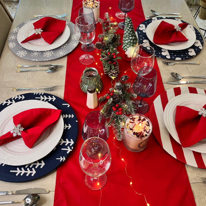 Funda Para Plato Base De Navidad  | Rojo con Blanco a Rayas